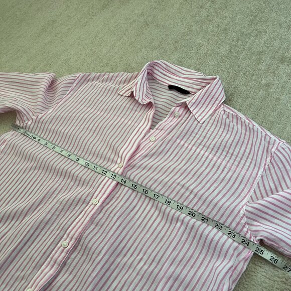 Zara White Pink Cotton Stripe Long Sleeve Button Up Sheer Oversize Blouse Top S - Picture 6 of 11